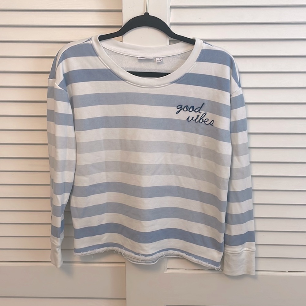 Good Vibes Striped Long Sleeve Sweatshirt Size Small